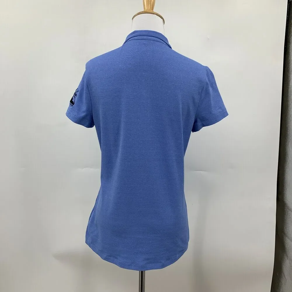 Nike Golf Polo Shirt Womens M Blue Ace Stripe Quarter Zip Skyline Country Club